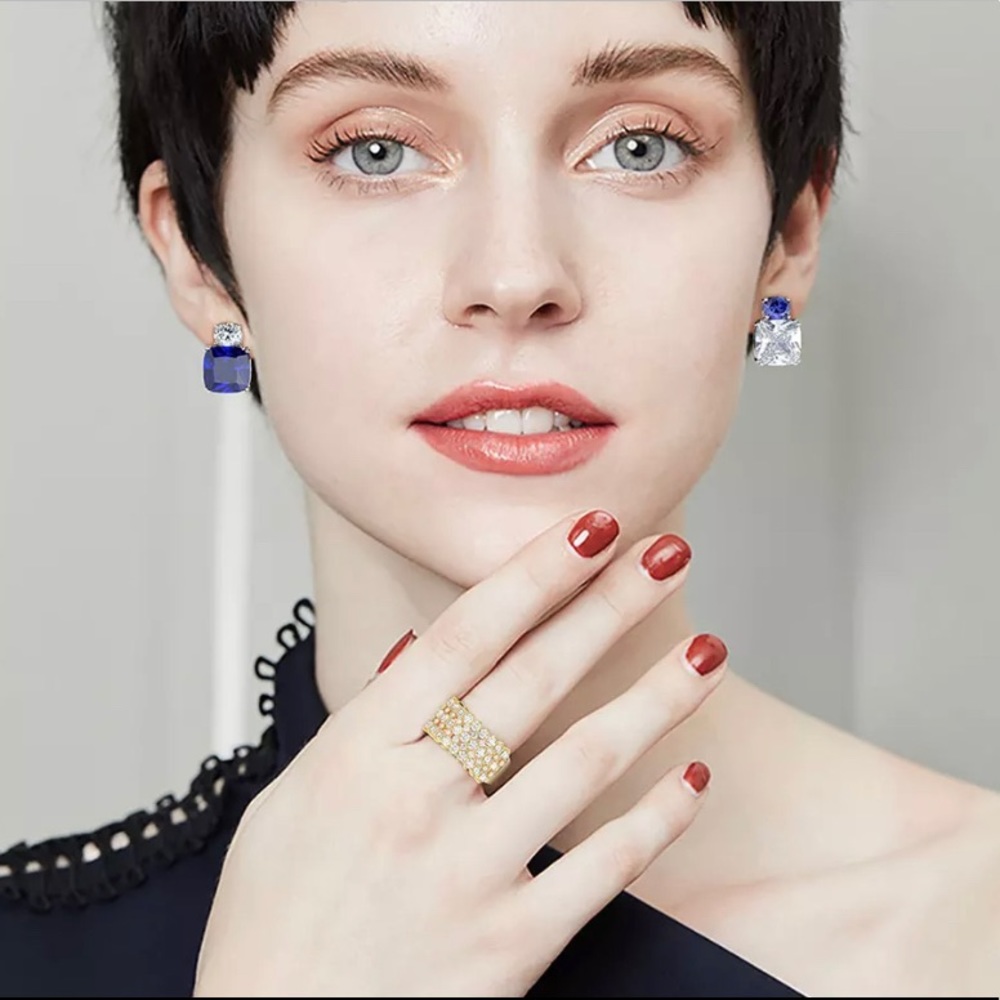 Elegant CZ Sapphire Sterling Silver Earrings